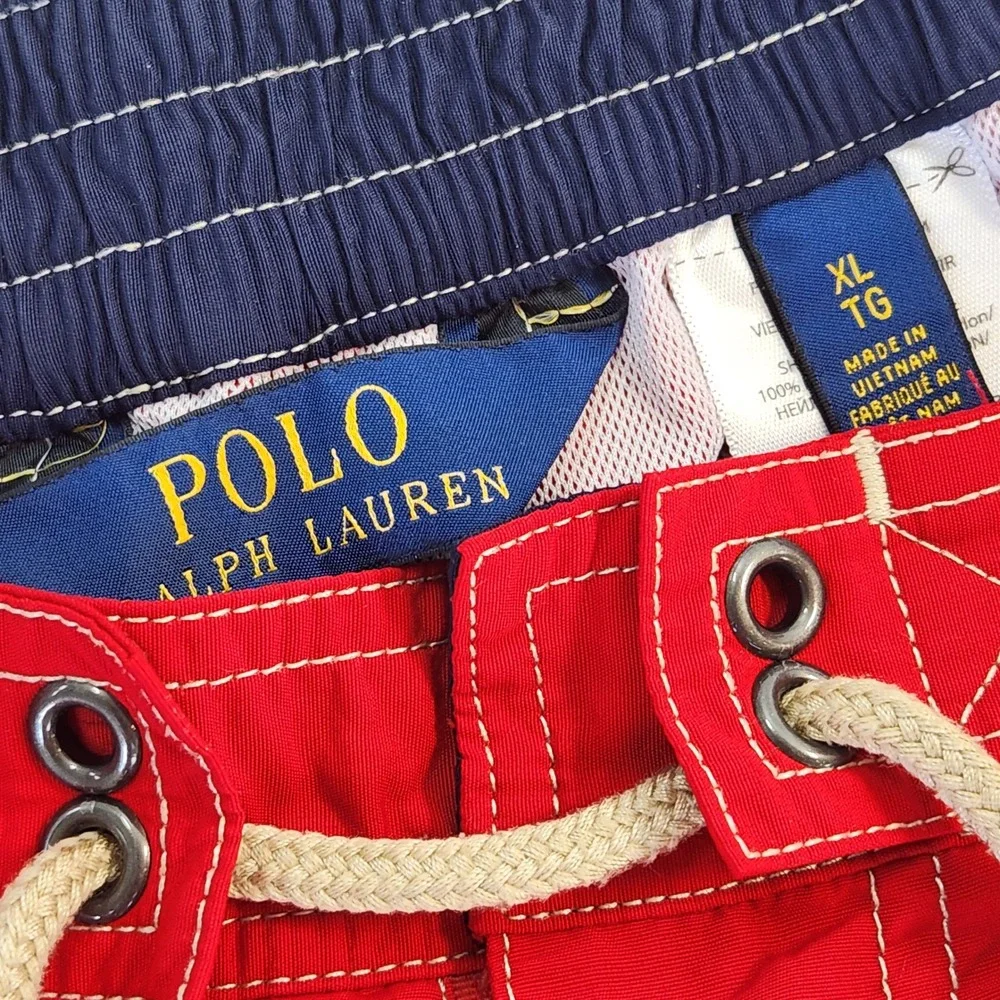 Polo Ralph Lauren Vintage Mens XL Red Cargo Swim Trunks Board Shorts Pony Logo